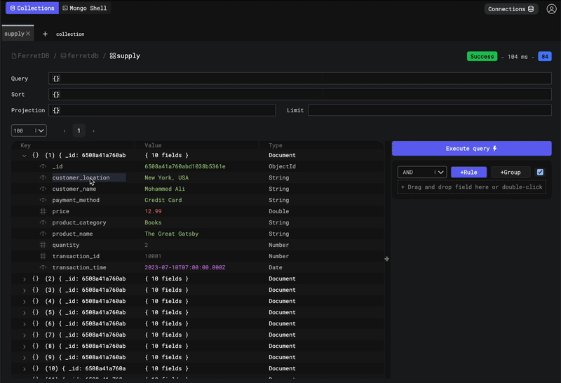 Drag and drop fields to Query Builder